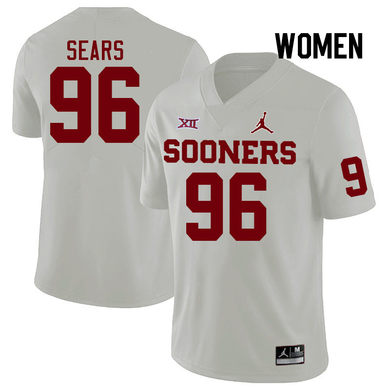 Women #96 Davon Sears Oklahoma Sooners College Football Jerseys Stitched-White - Click Image to Close